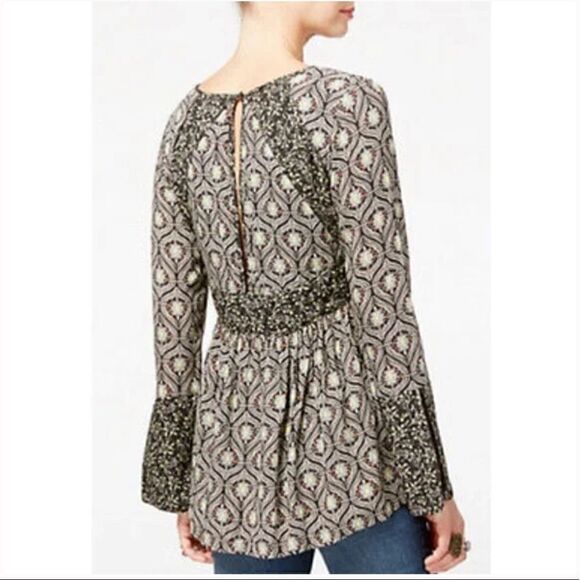 FREE People Rolling Hills Bell Sleeve Geometric Print V-Neck Tunic Top | Small - Picture 16 of 16